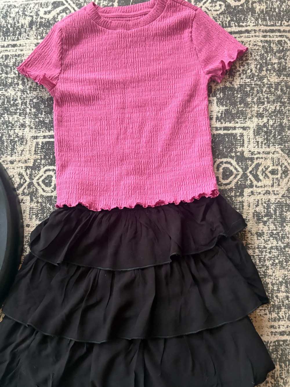 by & by Pink Top with Black Tiered Ruffle Skirt